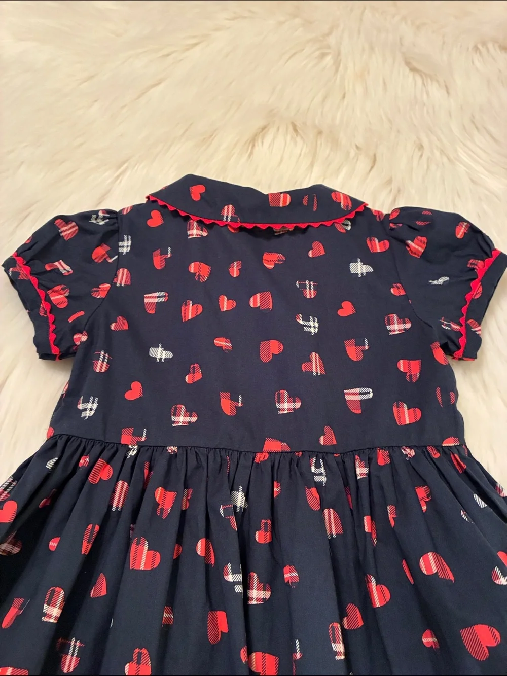 Rachel Riley Girls Navy Dress with Heart Print